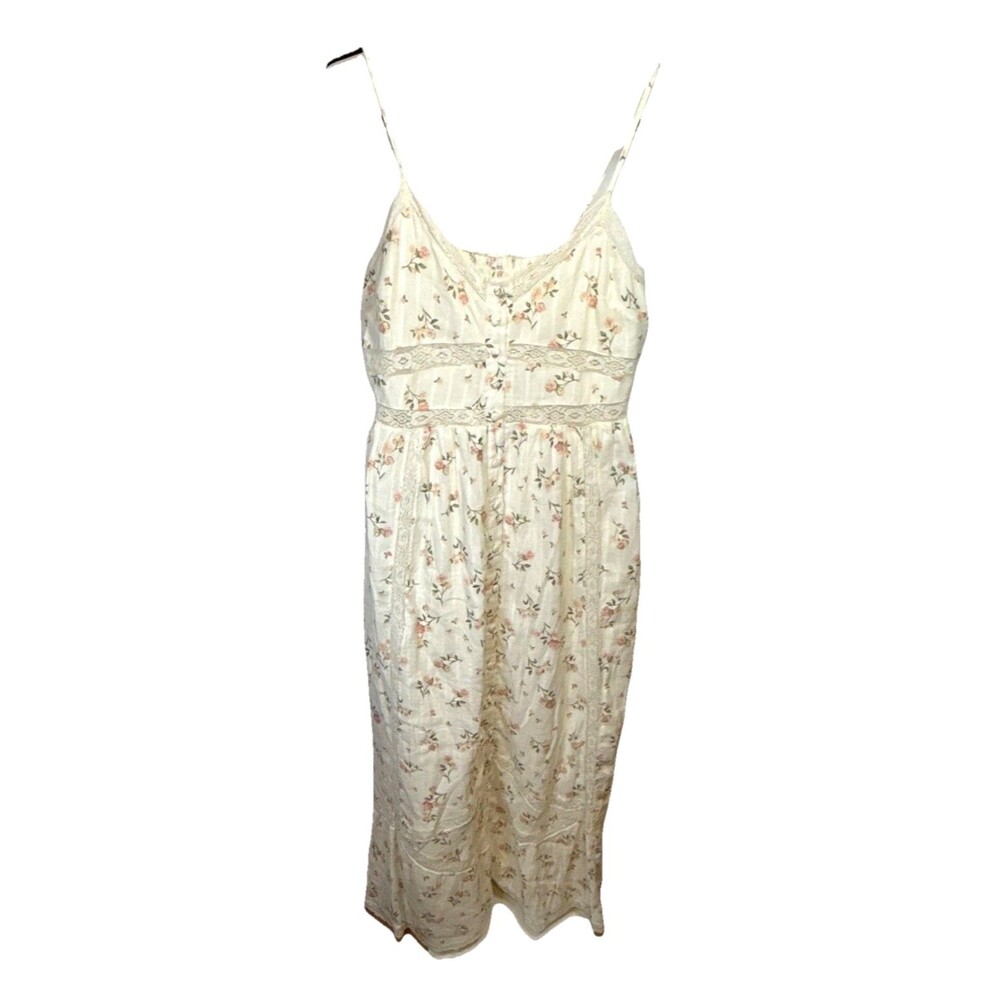 Floral Babydoll Maxi Dress Button Front Lace Ruffle Cottagecore Lined Stretch Ba - Picture 3 of 10
